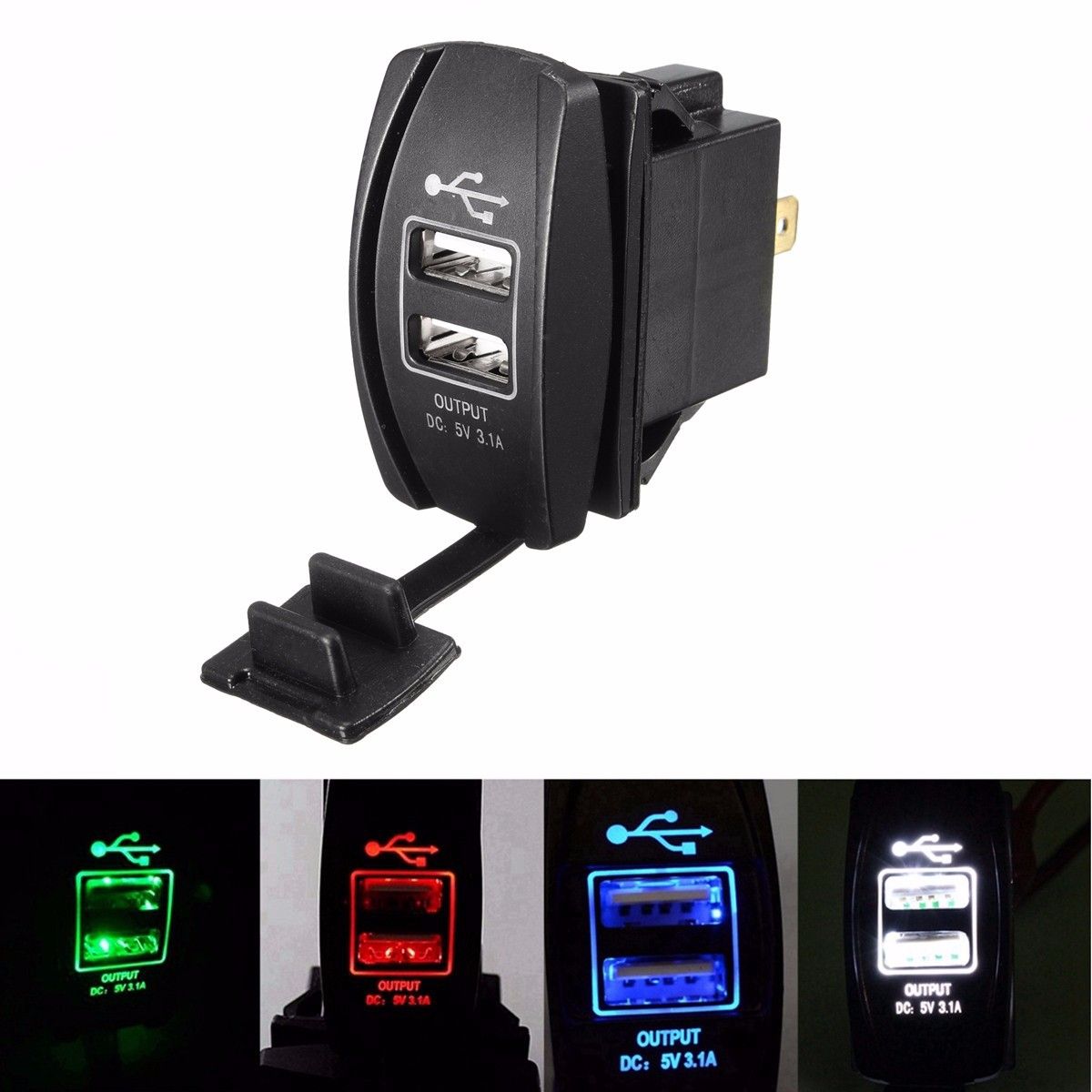 *L5* SWITCH CARGADOR USB 3.1 DOBLE 12V-24V CON LUZ LASER BLANCA 2P PILOT