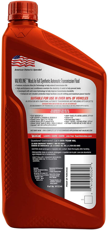 VALVOLINE MAX LIFE ATF - TOTALMENTE SINTETICO FLUIDO DE TRANSMISION AUTOMATICA