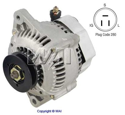 ALTERNADOR 14668 / ALT017A WAI TIPO DENSO 12V/60AMP, POLEA IV TOYOTA 22R/4RUNNER/COROLLA 4A