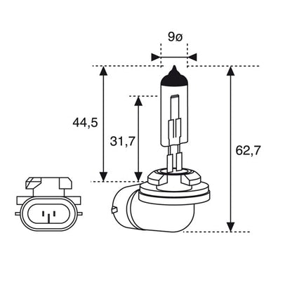 H27/2 (881) AMOLUX BOMBILLA HALÓGENA CON BASE DE PLASTICO PARA FAROS DELANTEROS - 27 WATTS