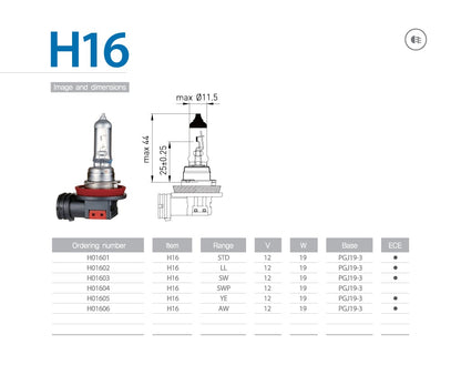 *J4* BUJIA H16 12V (268) AMOLUX BOMBILLA HALÓGENA PARA FAROS DELANTEROS - 19 WATTS